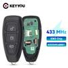 KEYYOU For Ford Focus C-Max Mondeo Kuga Fiesta B-Max KR55WK48801 434/433MHz With 4D83 Chip Car Key Remote Control Key 3 Buttons
