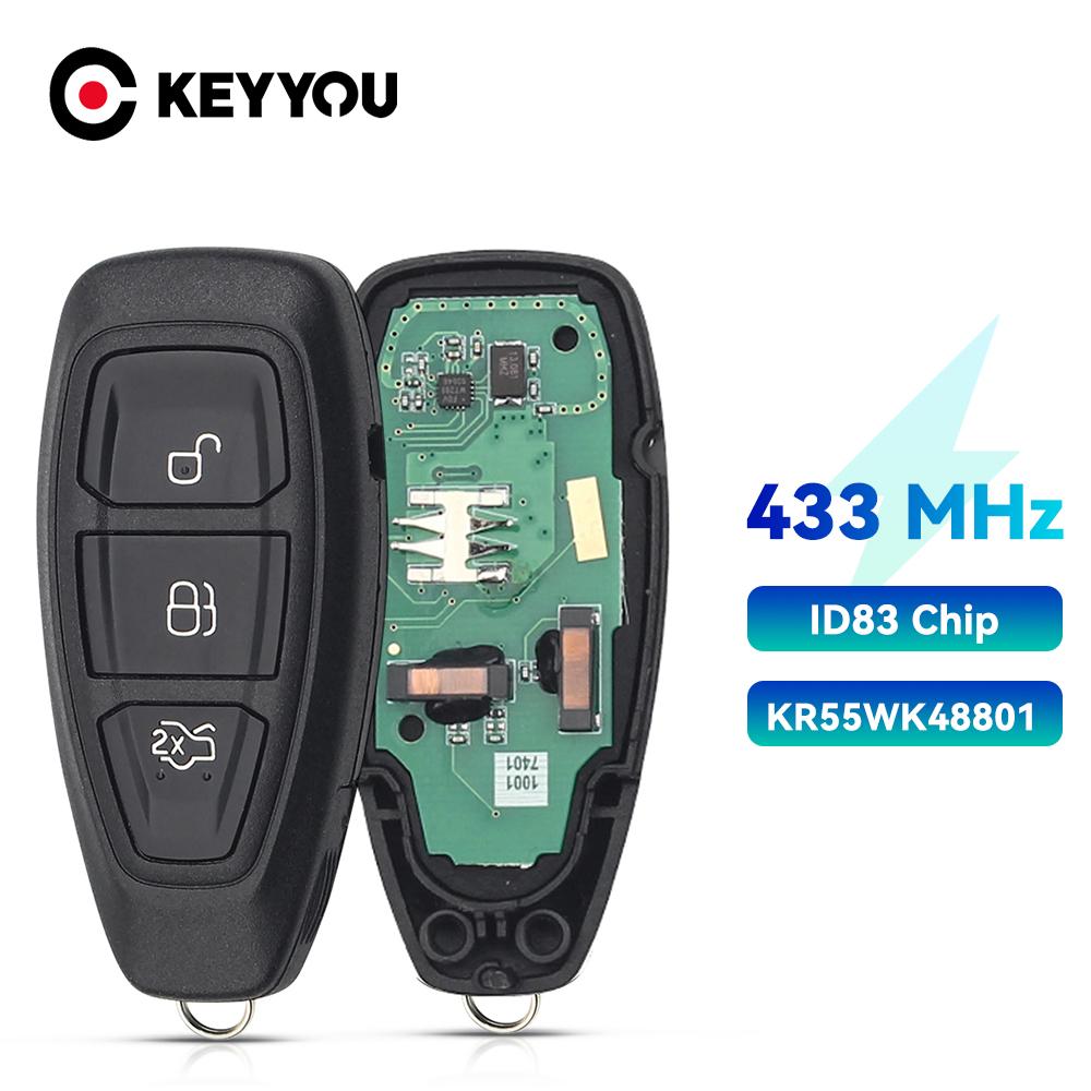 KEYYOU For Ford Focus C-Max Mondeo Kuga Fiesta B-Max KR55WK48801 434/433MHz With 4D83 Chip Car Key Remote Control Key 3 Buttons