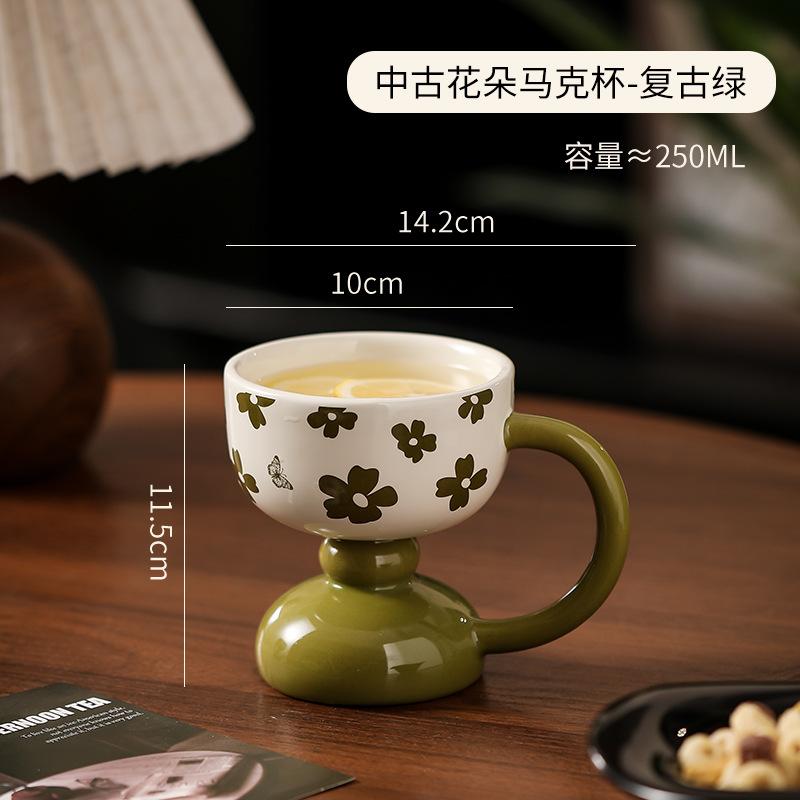 Ceramic High Foot Dessert Cup Mug for Women Office Coffee Cup Home Breakfast Ice Cream Cup Luxury