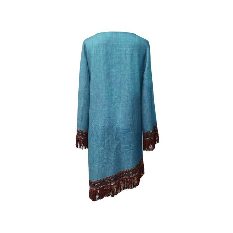 Frühling Sommer Quaste Patchwork Damenmode V-Ausschnitt Langarm Böhmische Kleider Vintage Muster Bedruckt Locker Kurzes Kleid