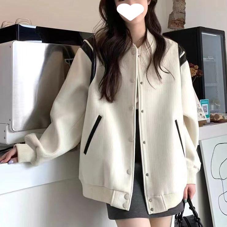 Women's American Apricot Baseball Jacket - Versatile Autumn/Winter Korean Style Top Coat With High-End Feel