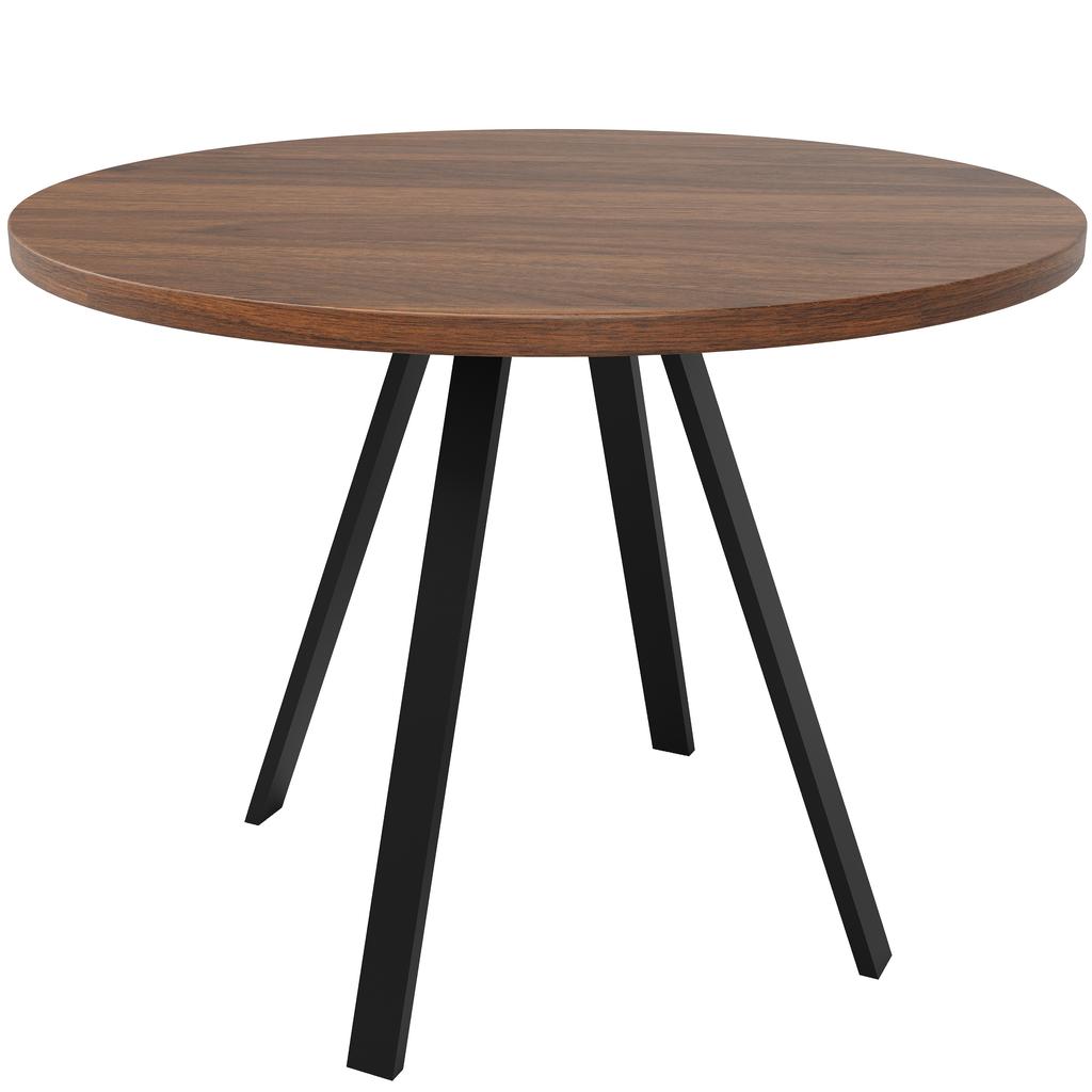 Runder Esstisch (80×80×75cm), Kaffeetisch für 4 Personen, geeignet für Esszimmer, Wohnzimmer, Metalltischbeine, Schreibtisch in Walnussfarbe und schwarze Beine