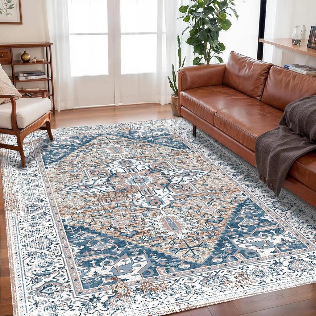 Bohemian Soft Flannel Area Rugs, Living Room Coffee Table, Sofa Carpet, Study, Bedroom, Waterproof and Dirt Resistant Carpet