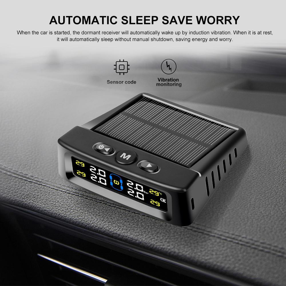 Solar TPMS Auto Reifendruck Alarm Gerät Auto Reifendruck Sicherheit Bunte Digital Display 4 Externe Sensoren Reifendruck Temperatur Warnung