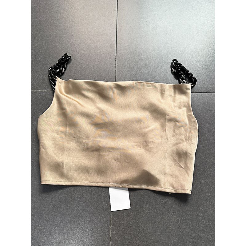 Taiwan Single Home Fashion Chain Vertical and Smooth Short Version Tops Tyra Joint Swing Collar Smooth Material Camisole
