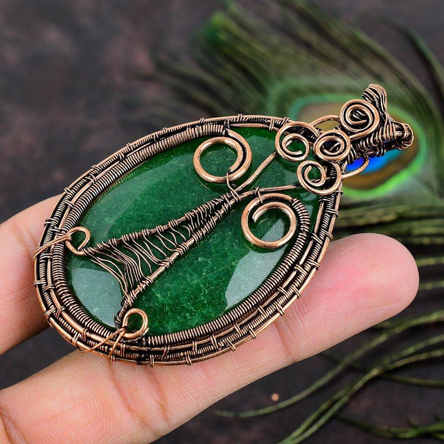 Emerald Natural Gemstone Handmade Copper Wire Wrap Jewelry Pendant 3.15 M3z71