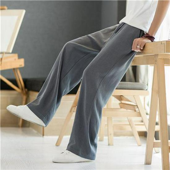 

Мужские летние льняные брюки свободного покроя прямого кроя — модный повседневный китайский стиль, тонкий хлопок для спорта и отдыха. XL Run Small, Size Up