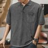 Summer new lapel button T-shirt men's retro washed heavy short-sleeved loose casual top men's