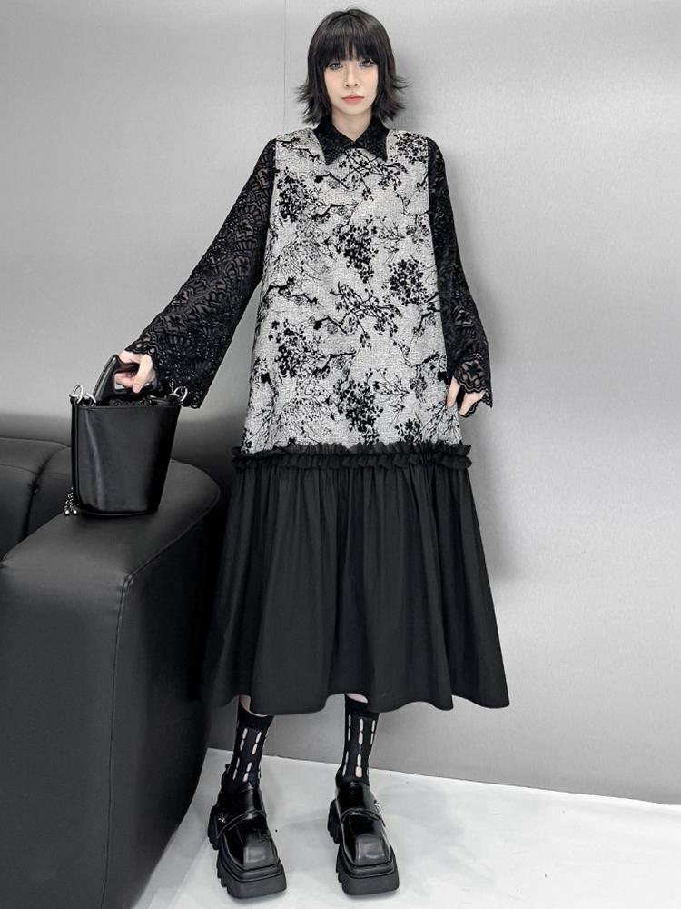 Xitao Jacquard Patchwork Kleid mit essbarem Baumpilz GMM1289