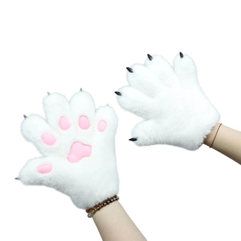 

Roleplay Animal Paw Gloves Plush Cats Paw Gloves Girl Adult Halloween Party Dress Up Hand Cover Costume Accs белый