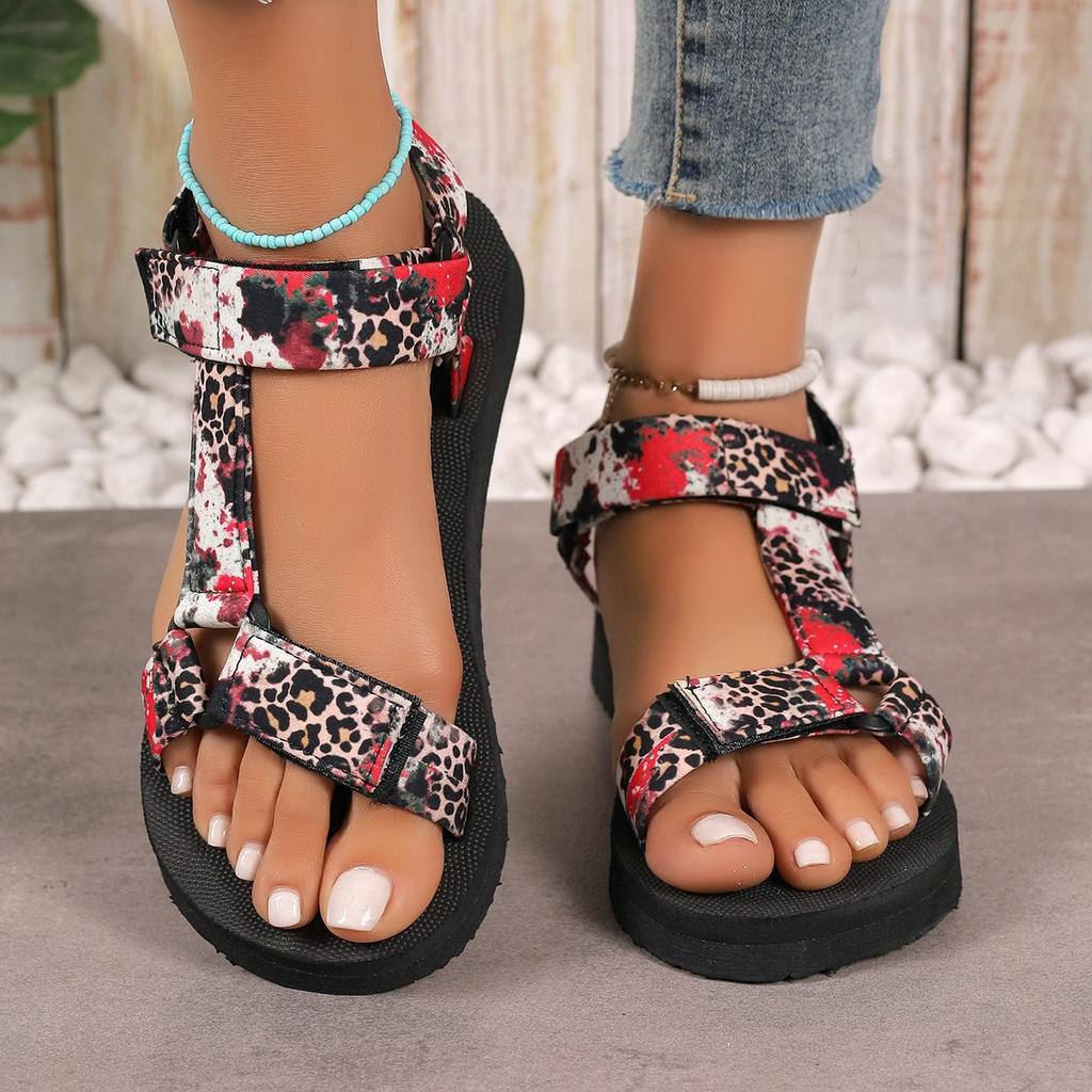Large Size Sandals  Summer New Thick-soled Color Matching Velcro European and American Famous Style Beach Sandals Women
