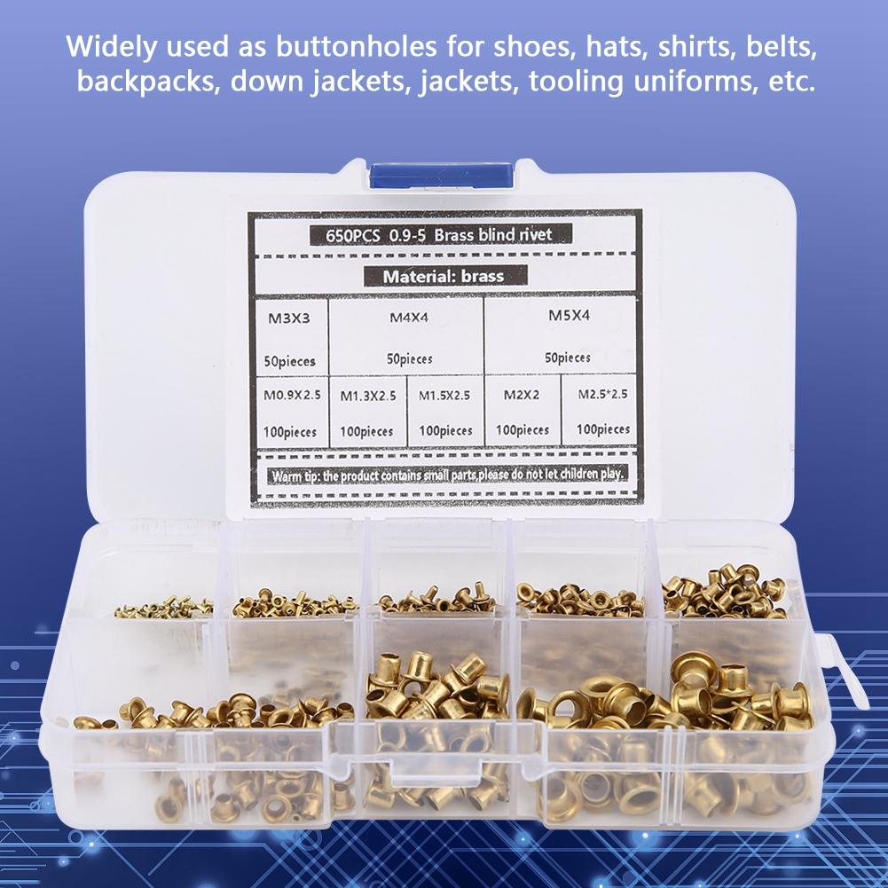 650Pcs Brass Eyelets Rivets Hollow Metal Buttonhole Classification Kit Hardware Accessories