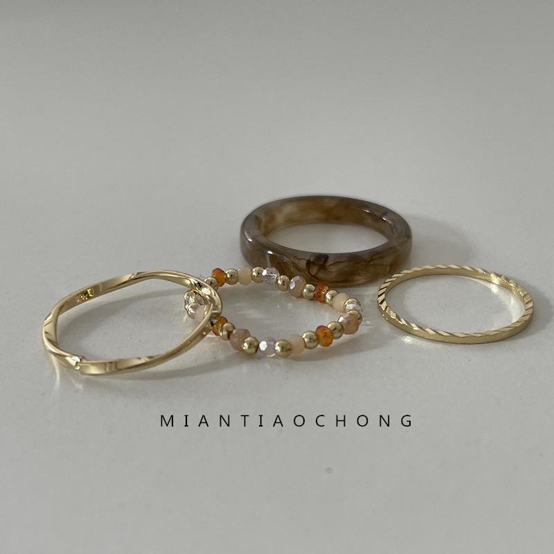 

Набор красочных ретро японско-корейских колец с бусинами из смолы и ацетата в виде волны One Size