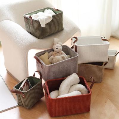 Corduroy Storage Basket Collapsible Storage Bin with Reinforced Handles Foldable Basket Organizer for Kids Toys Clothes Closet Laundry Room