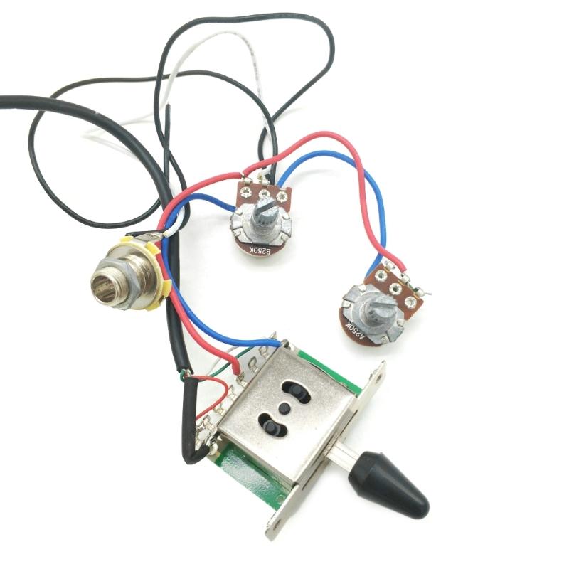 Prewired Guitar Wiring Harness with Double Hot Rail Pickups Sets 1 Tone 1 Volume 3 Way Switch 1 Jack for Electric Guitar