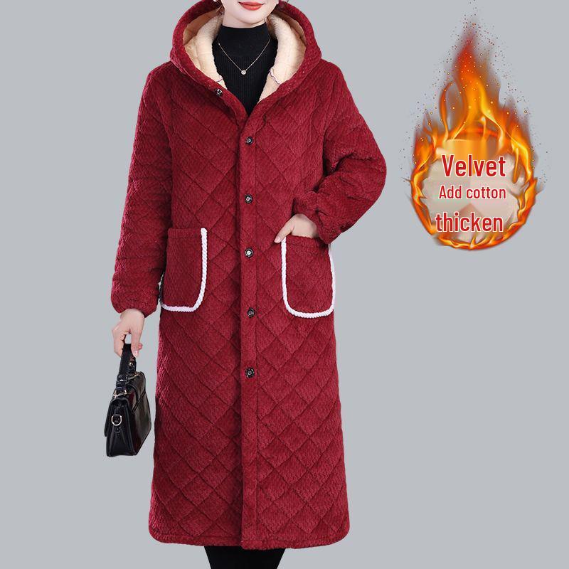 Women's Winter Warm Cotton Coat and Over-the-Knee Casual Robe
