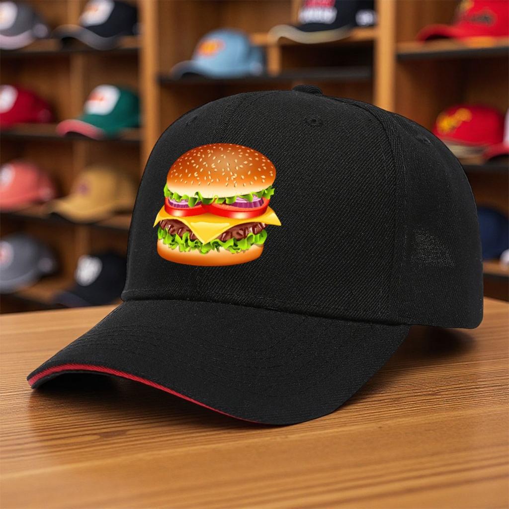 Hamburger Burger Print Baseball Cap Polyester Casual Outdoor Adjustable Sports Cap for Adults