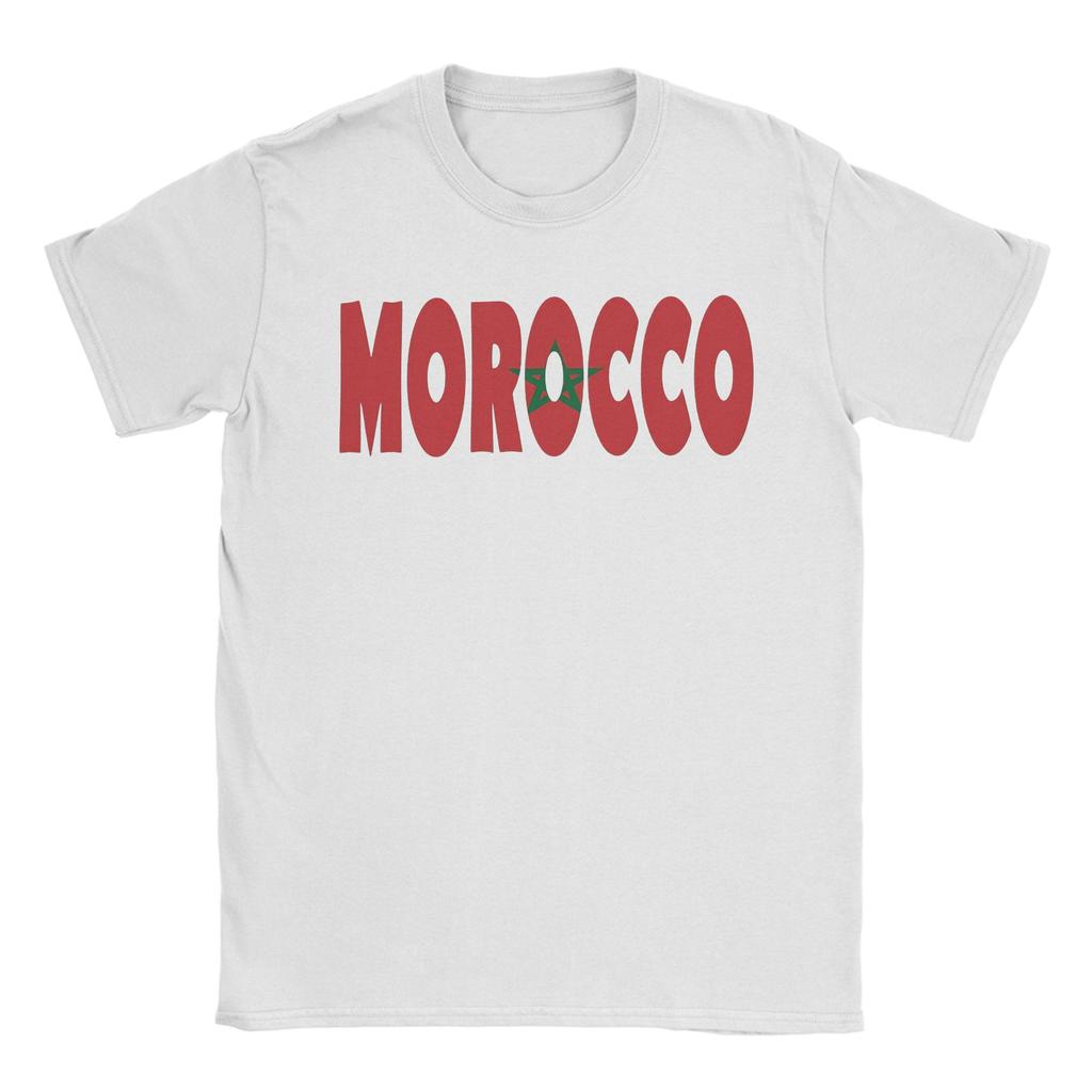 Morocco Flag Map Unisexs T Shirts Novelty Tees Short Sleeve Crewneck TShirt Pure Cotton Classic Tops