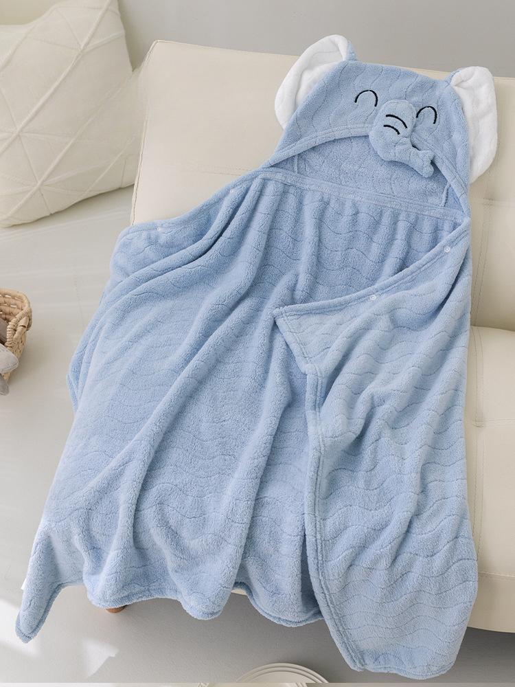 Dětská plyšová osuška s kapucí Cartoon Coral Velvet Baby Absorpční Rychleschnoucí Župan s kapucí Roztomilá osuška s kapucí