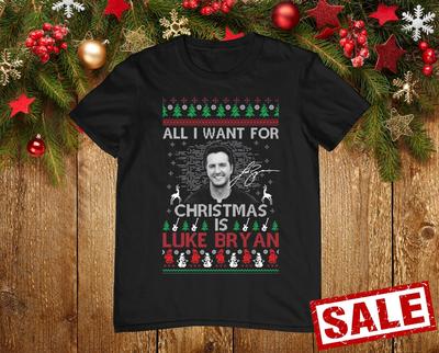 All I Want Christmas For Luke Bryan Cotton Black All Size Unisex Shirt