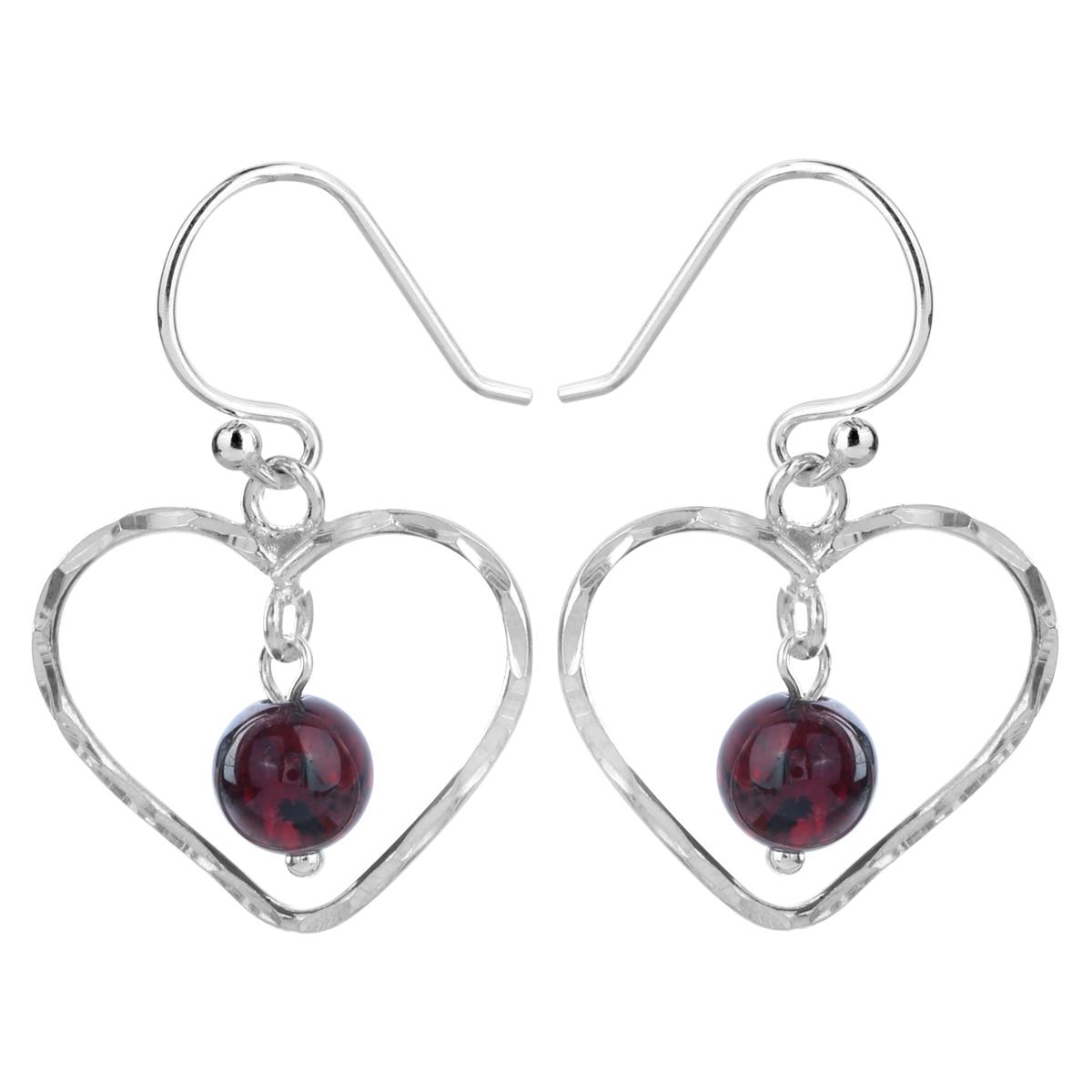 

Women Silver Heart Natural Garnet Dangle Drop Earrings Valentines Day Gifts for Her Girlfriend Girl Birthstone Jewelry