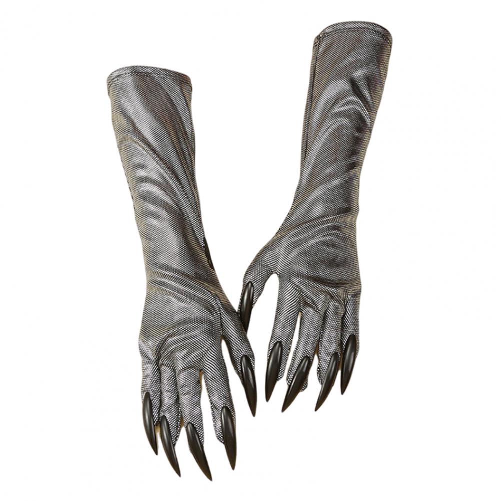 

1 пара перчаток с когтями призрака на Хэллоуин, кошачьи лапки, длинные ногти, полные пальцы, ужасающие, один размер, унисекс, перчатки для косплея, сценические перчатки серый