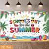 2D Flat Surface Tropical Summer Palm Tree "Holiday Begins" Background Fabric Suitable for Party Decoration Polyester Fiber