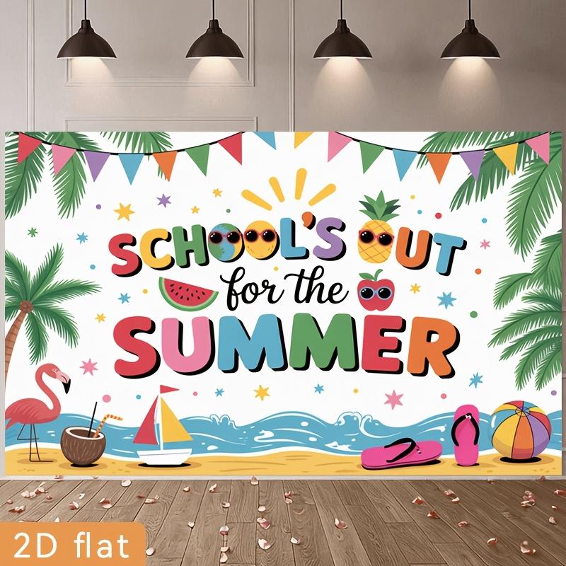 2D Flat Surface Tropical Summer Palm Tree "Holiday Begins" Background Fabric Suitable for Party Decoration Polyester Fiber