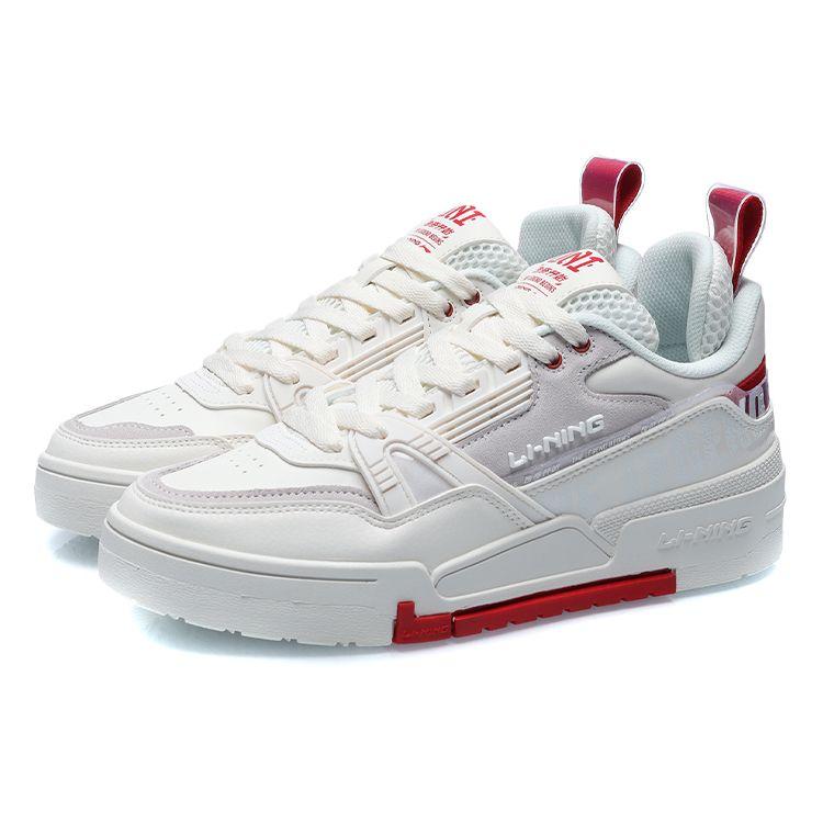 Li Ning 001 Btc Non-Slip Wear-Resistant Low-Top Skate Shoes Women Sneakers White Red AECR002-4