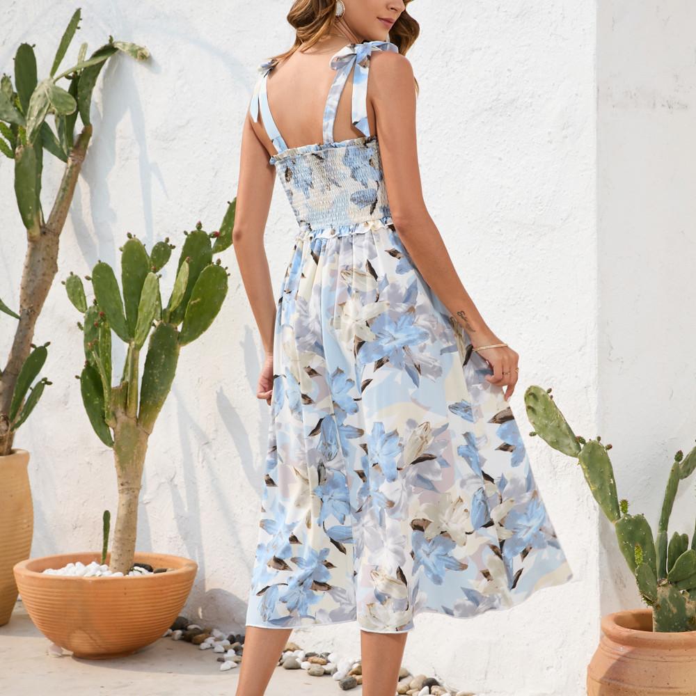GMXIA New Floral Print Suspender Dress Summer Dress Casual Vacation Travel Dress