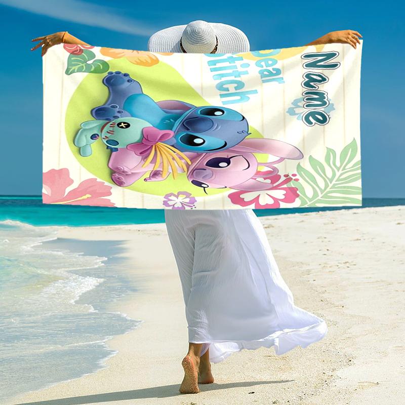 Personalized Good Morning, Stitch Coffee Beach Towel Microfiber Beach Towel Thin Absorbent for Beach Swimming Yoga Bath Sports. 0910302