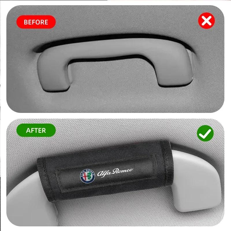Car Stickers For Alfa Romeo 1/2pcs Car Door Handle Cover Soft Plush Auto Handrail Roof Holder Protection for Alfa Romeo Giulia S