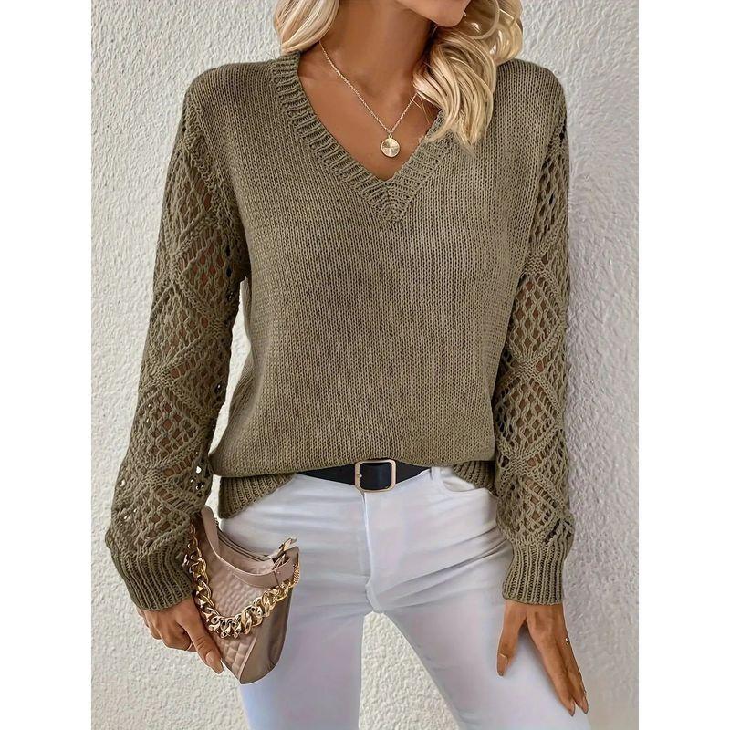 Hollow out Long Sleeve V-neck Sweater Hollow out Long sleeve V-neck Pullover Sweater
