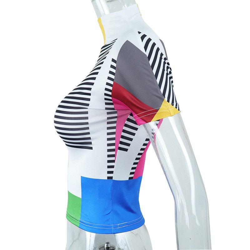 Women's Pullover Short Sleeve Fashion Printed Round Neck Slim T-shirt