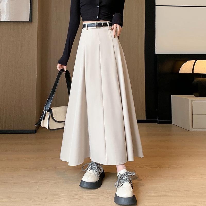 

Женская плиссированная миди-юбка с поясом и высокой талией - Элегантный А-силуэт для весны и осени L абрикосовый