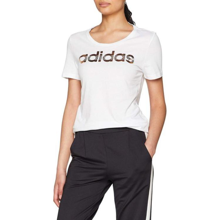 Adidas Folia Linearny Prosty Złoty Nadruk Liter Okrągły Dekolt Krótki Rękaw T-Shirt Damski Top Biały CV4567