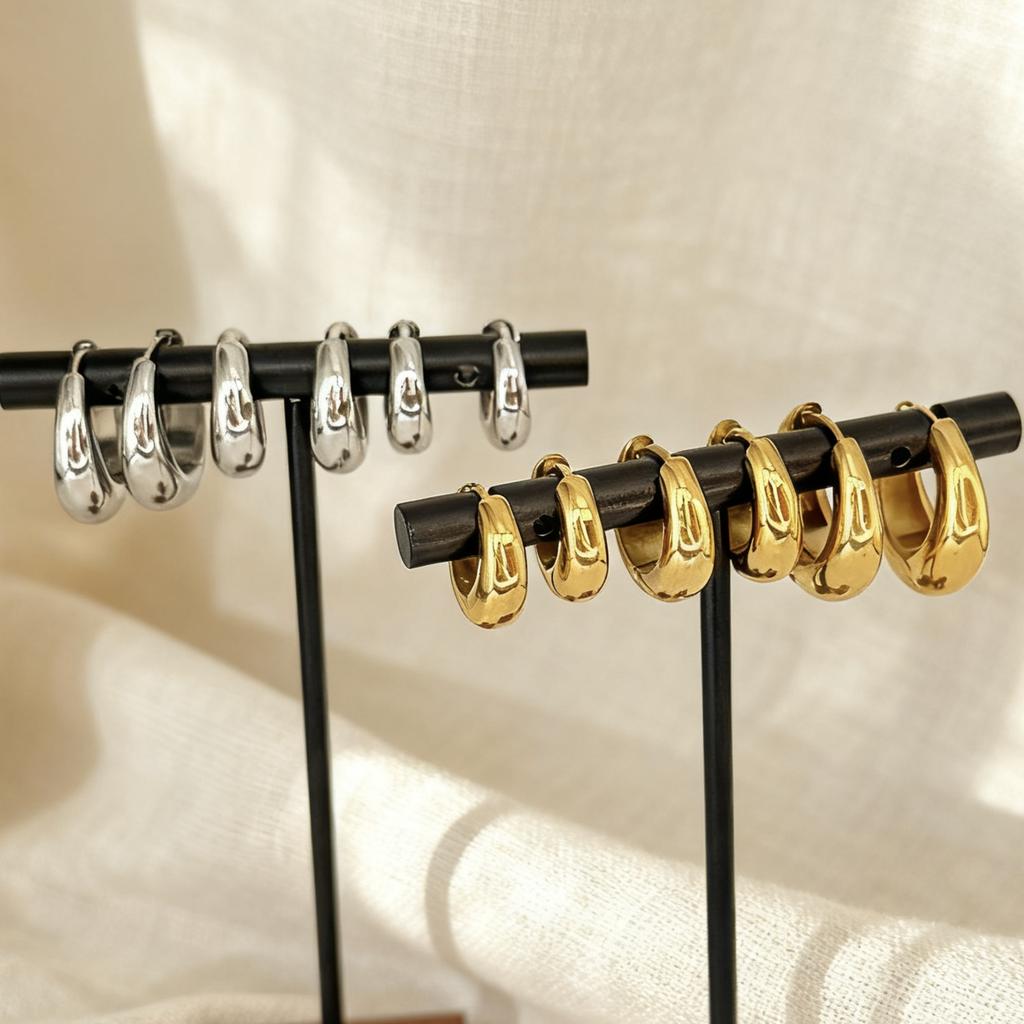 8/10/12mm Minimalist Tapered Stainless Steel Huggie Hoop Earrings For Women Gold Color Chunky Teardrop Unisex Korean Jewelry