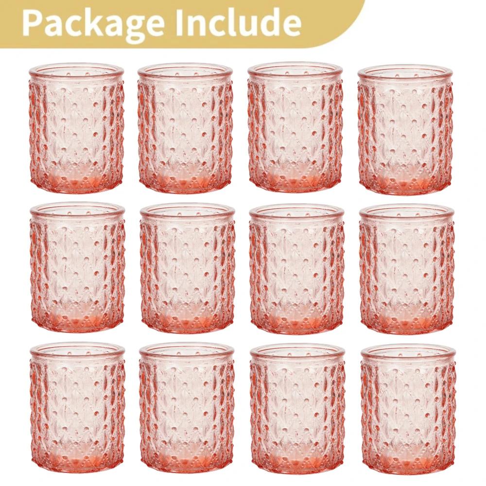 6/12Pcs Votive Glass Candle Holders Round Tea Light Candlestick Flameless LED Tea Light Holder for Wedding Home Table Decor