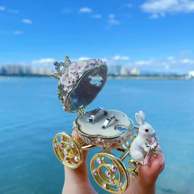 Pumpkin Car Wedding Ring Storage Box Princess Blossom Cherry Carriage Ornaments For Home Desk Decor Jewelry Organizer Girl Gift