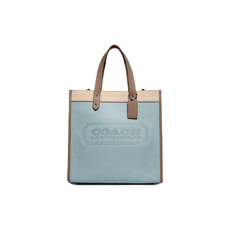 

Coach Field 30 Logo Embossed Leather Tote Bag Women tote Blue White Brown C5026-V5O4S Basic Set (Bag+Dust Bag)