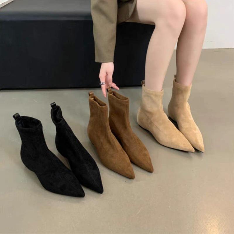Nuovi Stivali Bassi Semplici Autunno e Inverno, Stivali con Tacco Basso, Scarpe Basse a Punta e Scarpe da Donna