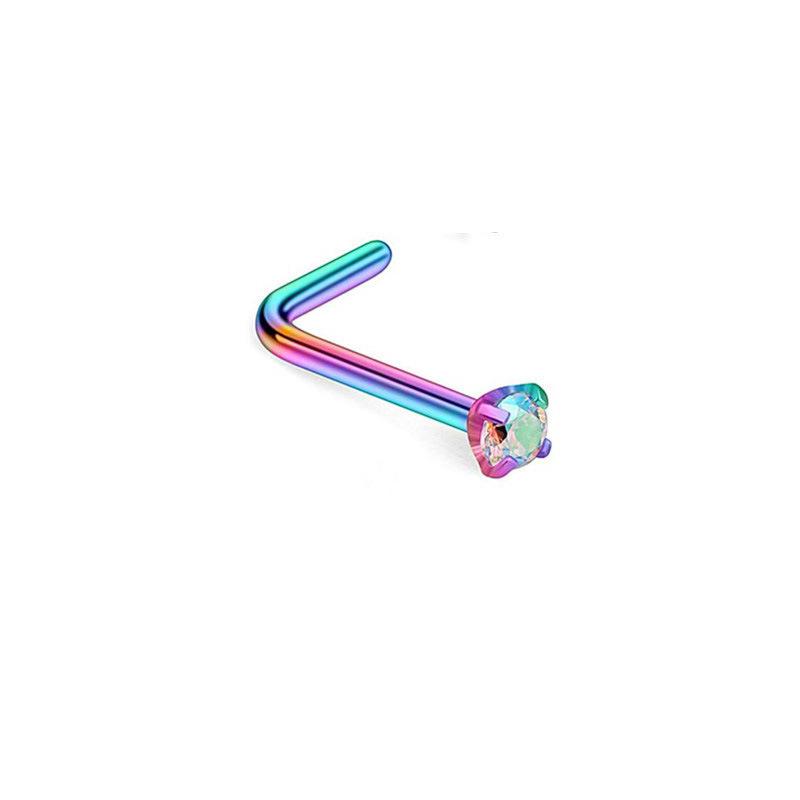 Multi-Color Zircon Stainless Steel S-Bar Nose Studs Jewelry