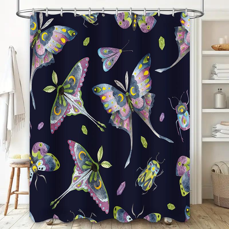 Delightful Butterfly Shower Curtain Colorful Floral Decorative Waterproof Fabric Perfect for Bathroom Renovations
