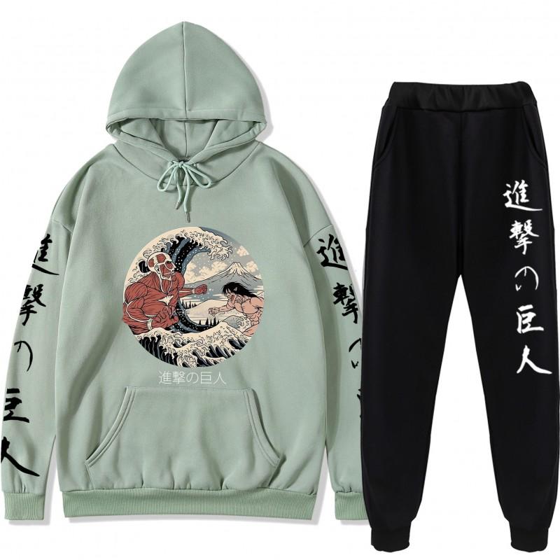 Attack On Titan Anime Hoodie Set Teen Casual Sweatshirt Top Pants