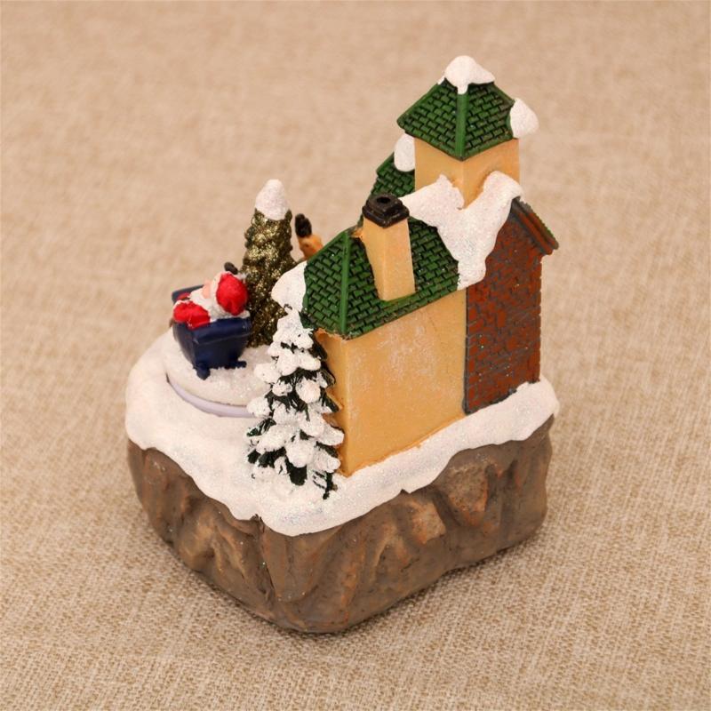 Lighted Christmas Cabin Music Box Rotating Santa Music Box With LED Light For Men Women Kid Birthday Christmas Present