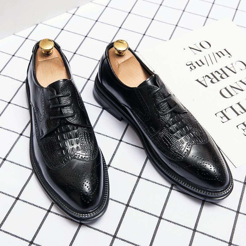 2025 Foreign Trade Brock Korean Edition Trend Small Leather Shoes Men's Leather Shoes Men's British Style Business Casual Suit Brown