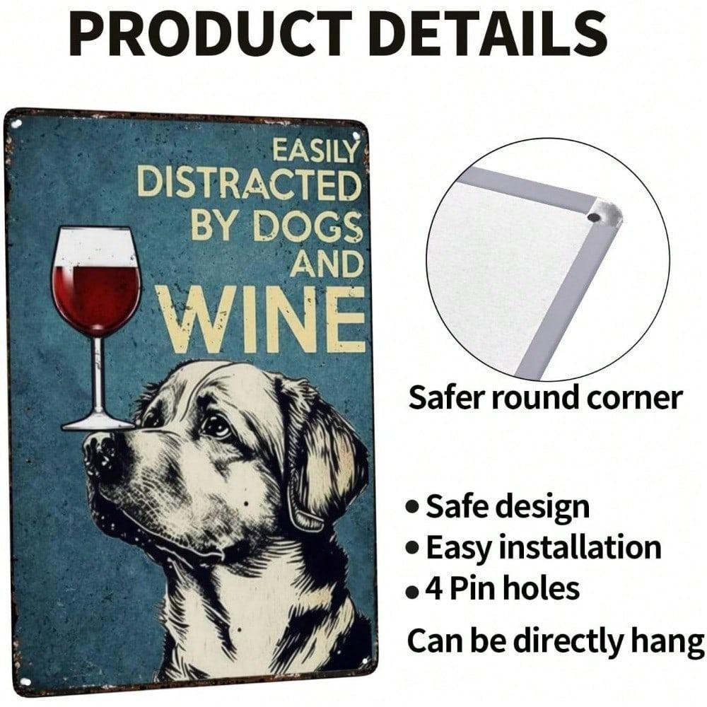 Vintage Metal Wall Art Dog Wine Gift for Garage Bar Pub 8x12 Inch