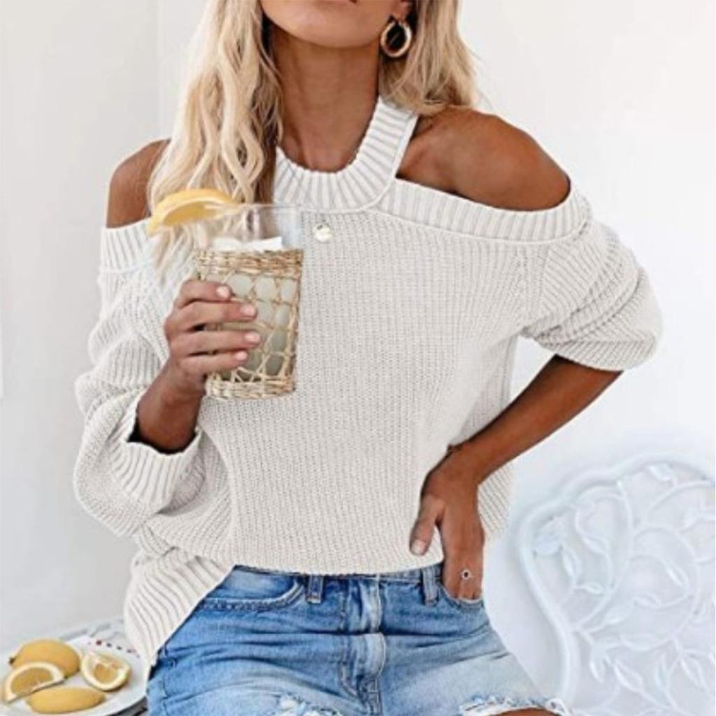 Women's Solid Color Sexy Off Shoulder Loose Knit Sweater Top