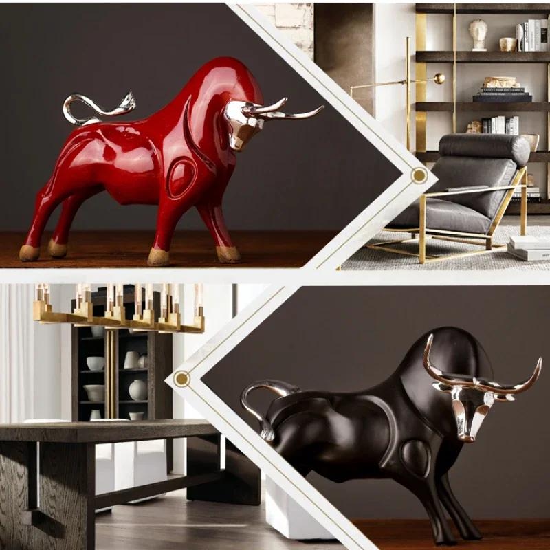 Nordic Red Black and Gold Cow Sculpture Resin Crafts Simulate Animal Statues Living Room Bookcase Office Accessories Home Decor