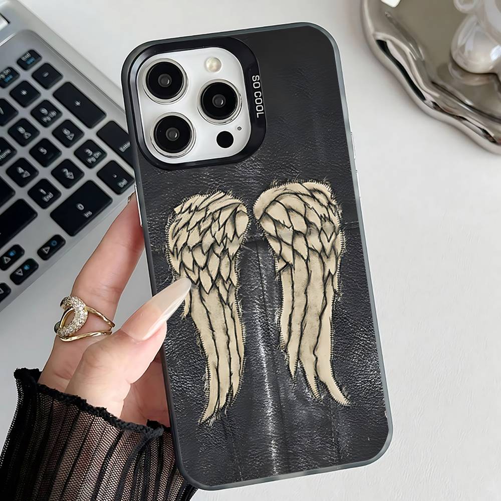 D-Daryl Dixon Wings Zombie Phone Case For iPhone 17,16,15,14,13,12,11,Pro,Max,Plus,E,Air,Mini Black IMD Cover